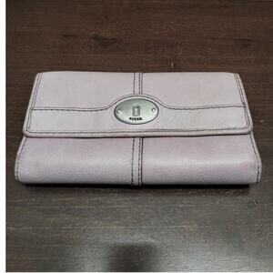 Vintage Fossil Marlow Light Purple Genuine Leather Tri-Fold Flip Clutch Wallet